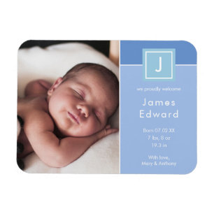 Moderne Ankündigung von Monogram Foto Baby Boy Geb Magnet