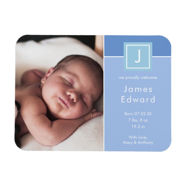 Moderne Ankündigung von Monogram Foto Baby Boy Geb Magnet (Horizontal)