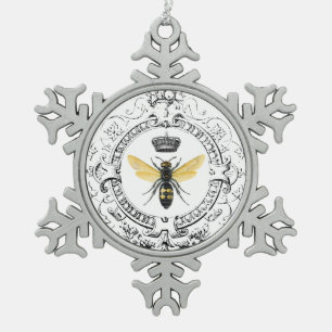 MODERNE ANTIKE französische Königinnenbiene Schneeflocken Zinn-Ornament