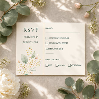 Moderne Antwortkarte in Salbeigrün und Gold für di RSVP Karte
