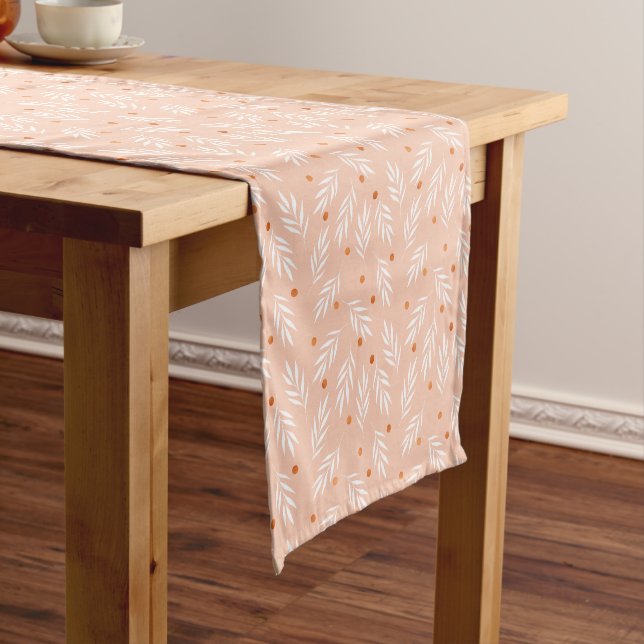 Moderne Apricot-Rosa Blätter Muster Kurzer Tischläufer (Beispiel)