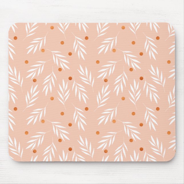 Moderne Apricot-Rosa Blätter Muster Mousepad (Vorne)