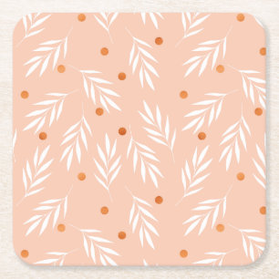 Moderne Apricot-Rosa Blätter Muster Rechteckiger Pappuntersetzer