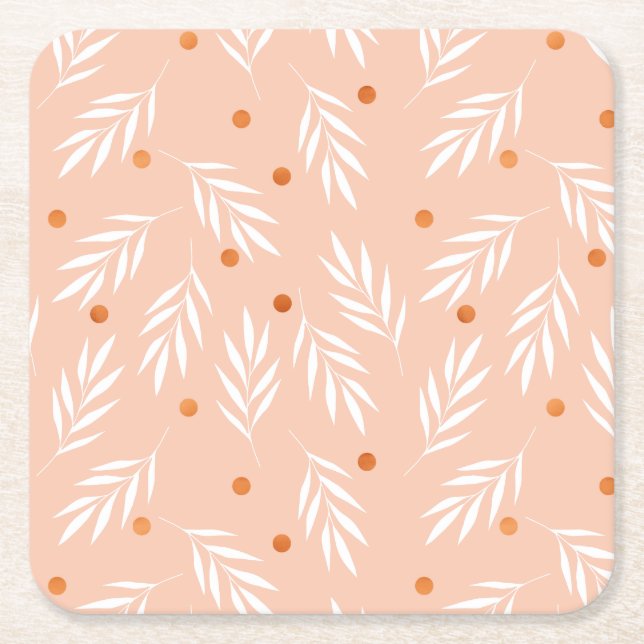 Moderne Apricot-Rosa Blätter Muster Rechteckiger Pappuntersetzer (Vorderseite)