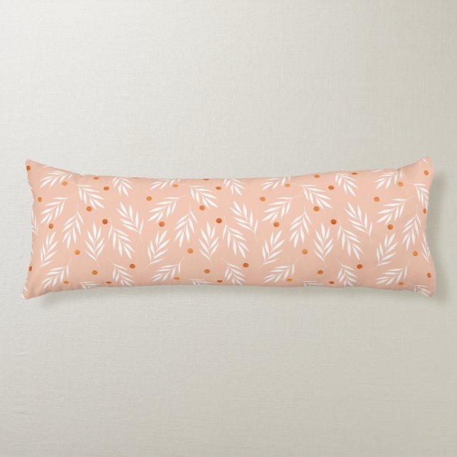 Moderne Apricot-Rosa Blätter Muster Seitenschläferkissen (Vorderseite)