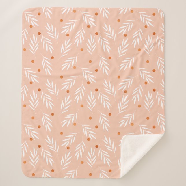 Moderne Apricot-Rosa Blätter Muster Sherpadecke (Vorderseite)