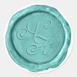Moderne Aqua Aquamarin Wax Siegel Monogram Sticker