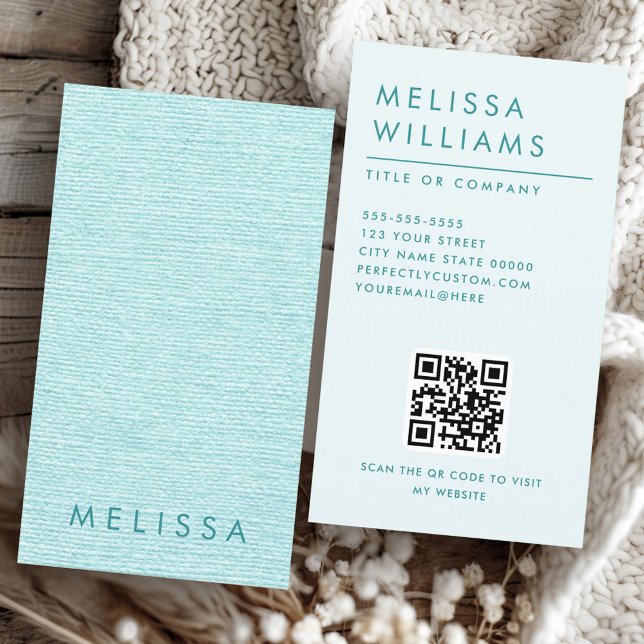 Moderne Aqua Blue Leinen sehen vertikal minimalist Visitenkarte (Modern aqua blue linen look vertical minimalist business card)