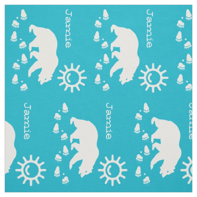 Moderne Aqua Blue Sunshine Bären Tracks Personalis Stoff (Muster)