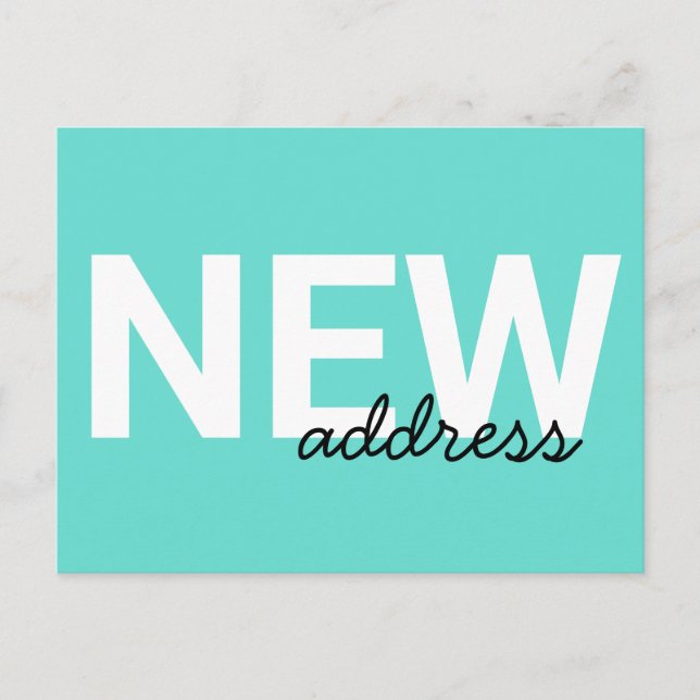 Moderne Aqua Blue Typografy Moving Ankündigung Postkarte (Vorderseite)