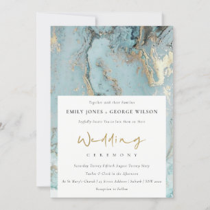 MODERNE AQUA-DUNKELBLAUE GOLD-ACHAT-HOCHZEITSEINLA DANKESKARTE