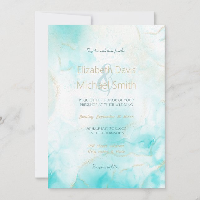 Moderne Aqua Gold Alkohol Am Meer Einladung (Vorderseite)