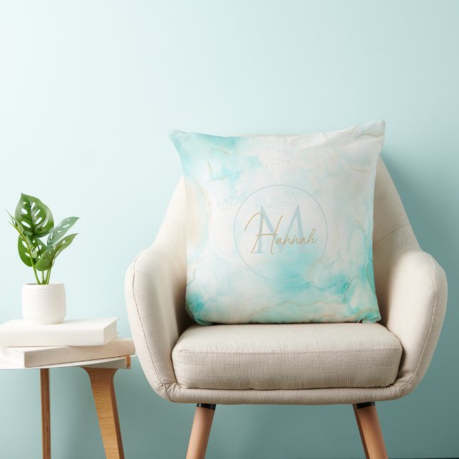Moderne Aqua Gold Alkohol Am Meer Kissen (Stuhl )
