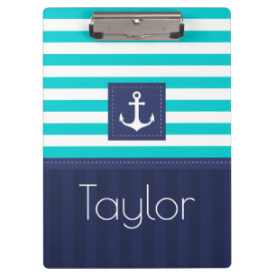 Moderne Aqua-Marine Stripes den personalisierten Klemmbrett