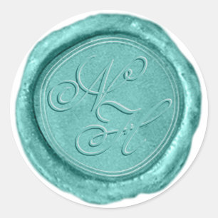 Moderne Aqua Teal Wachssiegel Monogramm Aufkleber