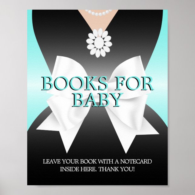 Moderne Aqua Tiffany Bücher für Babydusche Zeichen Poster (Vorne)