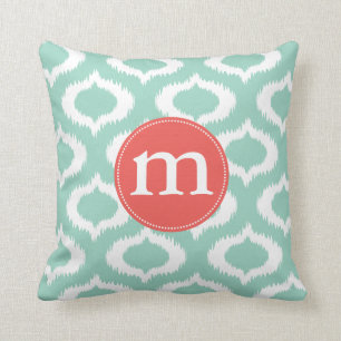 Moderne Aqua-Türkis Ikat Diamanten personalisiert Kissen