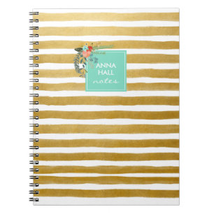 Moderne Aqua und Gold Foil Stripes Notebook Notizblock