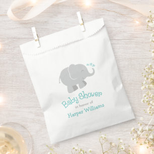 Moderne Aqua- und Graue Elefanten-Baby-Party für e Geschenktütchen