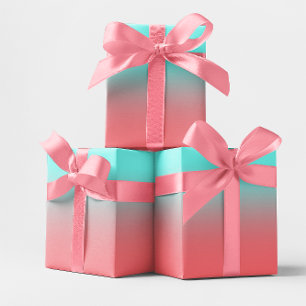 Moderne Aqua- und Korallen-Verlauffarbe Geschenkpapier Set