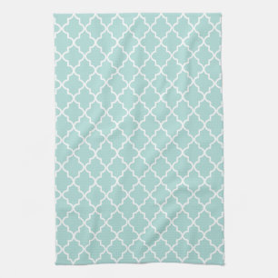 Moderne Aqua und weißes marokkanisches Quatrefolie Geschirrtuch