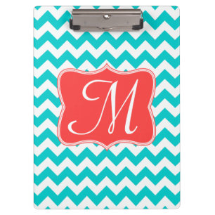 Moderne Aqua Zickzack Monogram Erstklammer Klemmbrett