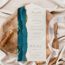 Moderne Aquamarin Blue Gold Agate Ivory Wedding