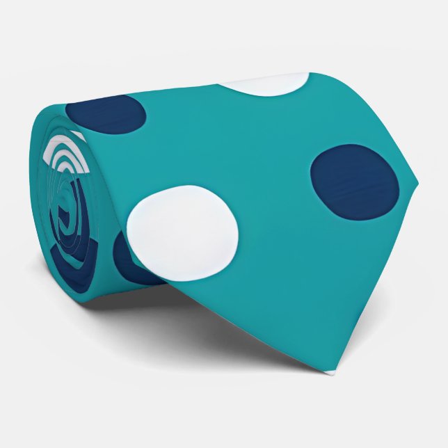 Moderne Aquamarin- und Navy-Polka Dot Neck Tie Krawatte (Gerollt)