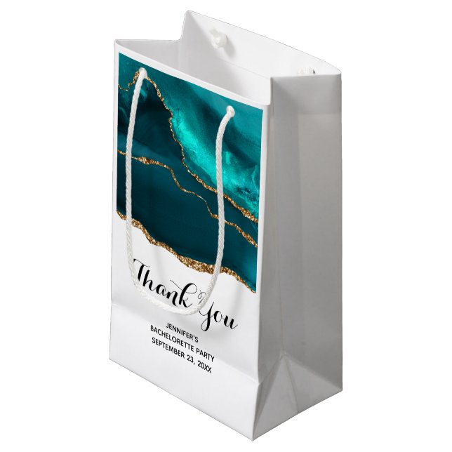 Moderne Aquamarine Agate & Gold Ribbon Vielen Dank Kleine Geschenktüte (Vorderseite Schrägansicht)