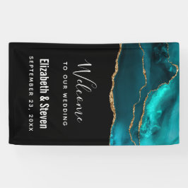 Moderne Aquamarine Agate & Gold Ribbon Wedding Banner