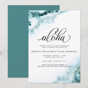 Moderne Aquamarine Aquarellmoos Agate Aloha Einladung