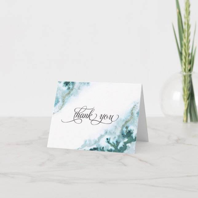 Moderne Aquamarine Aquarellmoos Agate BarefootBrid Dankeskarte (Vorderseite)