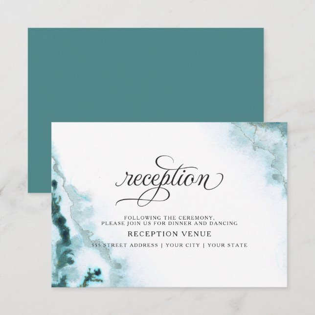 Moderne Aquamarine Aquarellmoos Agate BarefootBrid Einladung (Vorne/Hinten)