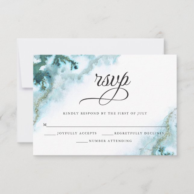 Moderne Aquamarine Aquarellmoos Agate BarefootBrid RSVP Karte (Vorderseite)