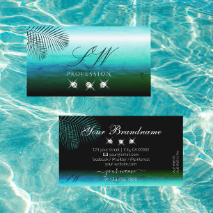 Moderne Aquamarine Aquarellpalme Verlasse Jewels I Visitenkarte
