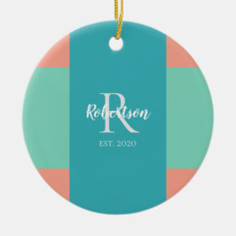 Moderne Aquamarine, blaue und rosafarbene Weihnach Keramik Ornament