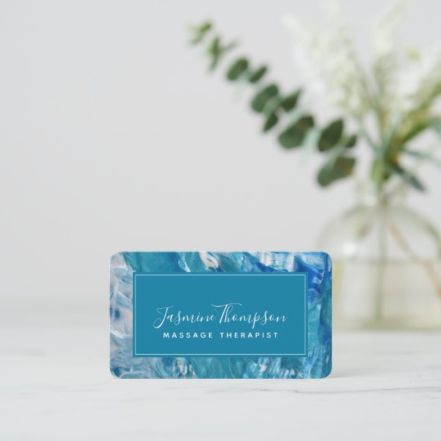 Moderne Aquamarine Blue Abstrakt Art Round Busines Visitenkarte (Stehend Vorderseite)