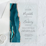 Moderne Aquamarine Blue Rose Gold Agate Hochzeit Acryleinladungen<br><div class="desc">Der links Rand dieser eleganten,  modernen Hochzeitseinladung besticht durch eine aquamarine,  blaue Aquarellgrenze mit Imitaten Rose Gold Glitzer. Der anpassbare Text kombiniert handschriftlich,  kopperplate und kursiv Schriftart in Holzkohlegrau auf einem klaren Hintergrund.</div>