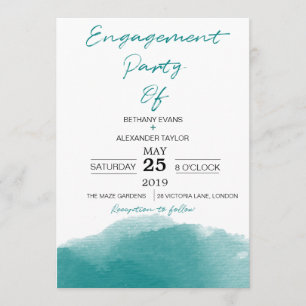 Moderne Aquamarine Blue Watercolor Scripte Engagem Einladung