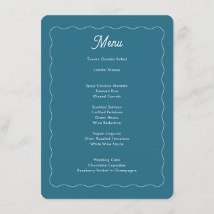 Moderne Aquamarine Blue Wave Frame Script Hochzeit Menükarte
