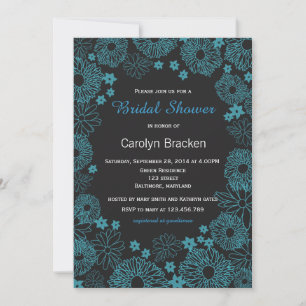 Moderne Aquamarine Blume Grenzgebiet Brautparty Ei Einladung