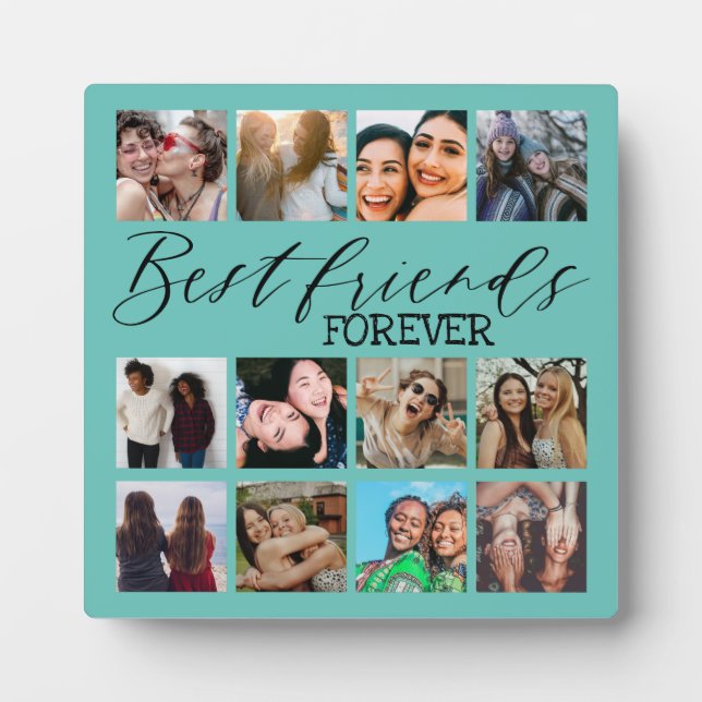 Moderne Aquamarine Fotocollage für die besten Freu Fotoplatte (Vorderseite)