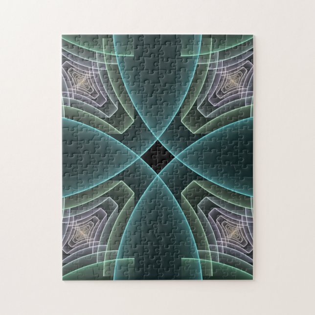 Moderne Aquamarine geometrische Fraktal-Grafik (Vertikal)