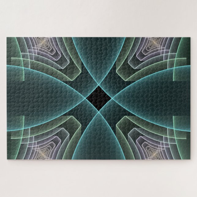 Moderne Aquamarine geometrische Fraktal-Grafik (Horizontal)