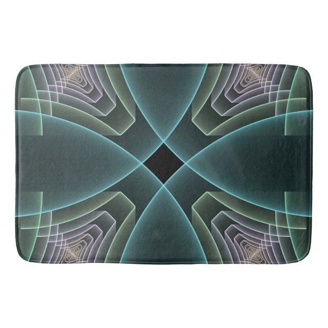 Moderne Aquamarine geometrische Fraktal-Grafik Badematte (Vorderseite)