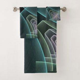 Moderne Aquamarine geometrische Fraktal-Grafik Badhandtuch Set