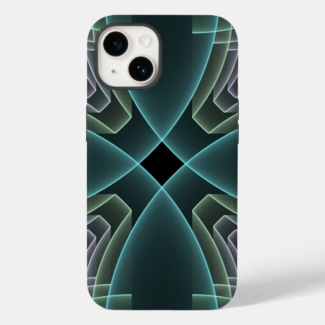 Moderne Aquamarine geometrische Fraktal-Grafik Case-Mate iPhone 14 Hülle (Rückseite)