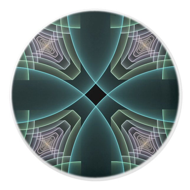 Moderne Aquamarine geometrische Fraktal-Grafik Keramikknauf (Vorderseite)