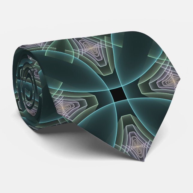 Moderne Aquamarine geometrische Fraktal-Grafik Krawatte (Gerollt)