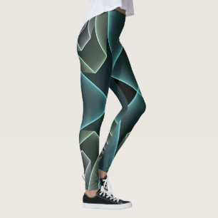 Moderne Aquamarine geometrische Fraktal-Grafik Leggings